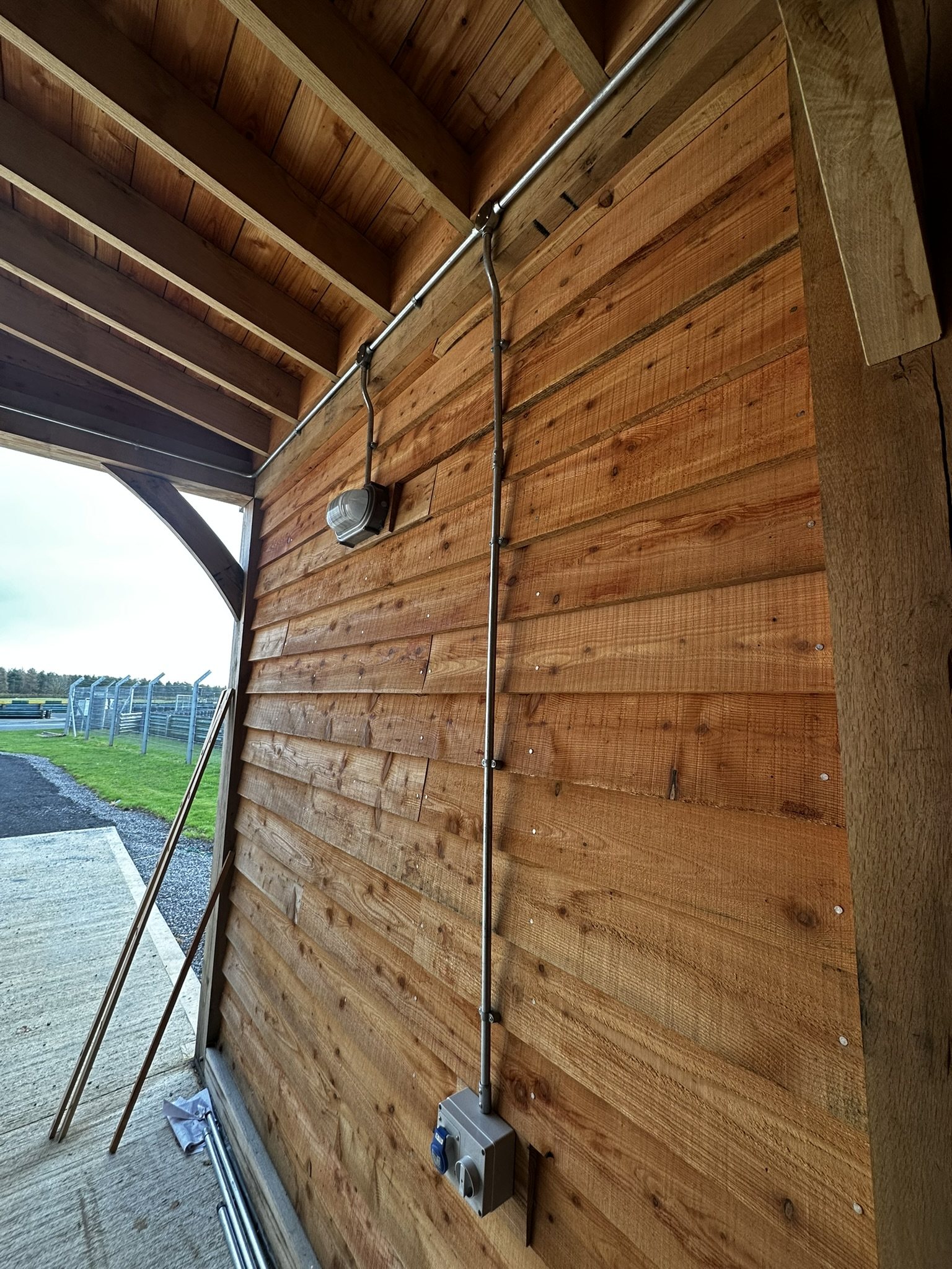 Galvanised conduit installation at Croft Circuit Hangar 50