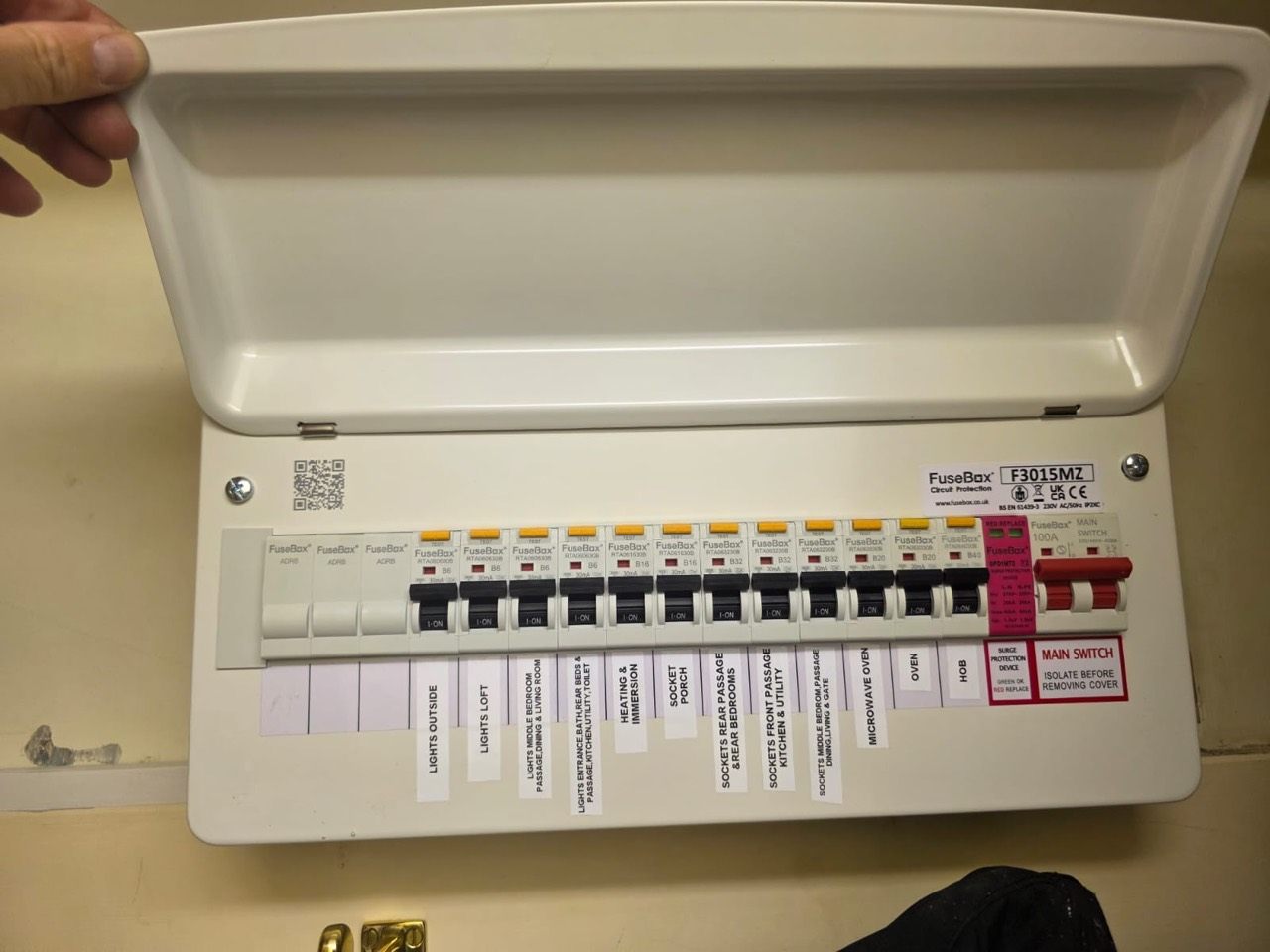 Labelled circuits on distribution board upgraded by SEM Electrical